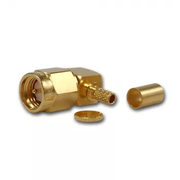 Conector tată SMA în unghi cu sertizare Telegärtner pentru cabluri G08 (RD-316), aurit