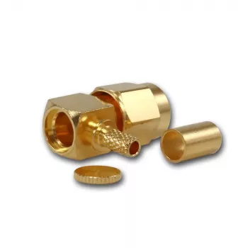 Conector tată SMA în unghi cu sertizare Telegärtner pentru cabluri G08 (RD-316), aurit