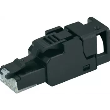 Conector RJ45 TELEGÄRTNER UFP8 pentru montaj pe teren, Cat 6a, neecranat, IDC fără unelte, cu protecție anti-îndoire J00026A3000