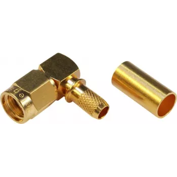 Conector tată SMA Reverse TELEGÄRTNER, în unghi, 50 Ohm, crimpare/lipire, aurit, J01150R0031