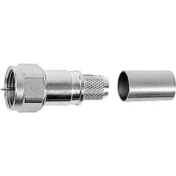 Conector tată F Telegärtner, drept, 75 Ohm, crimpare/înșurubare, alamă nichelată, pentru RG59/RG6 J01600A0009