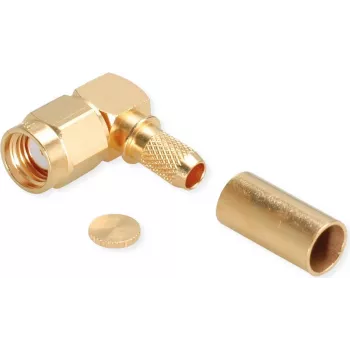 Conector tată în unghi RP-SMA TELEGÄRTNER pentru RG-58C/U, 50 Ohm, aurit
