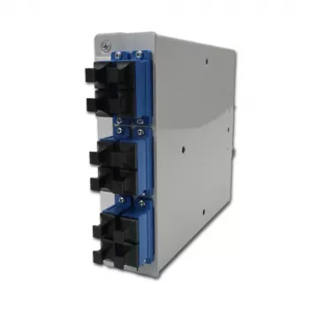 Distribuitor pentru fibră optică Telegärtner STX pe șină DIN, 6x SC Duplex Singlemode, casetă de fuziune 12 fibre, pigtail, pregătit pentru fuziune H82050E0002