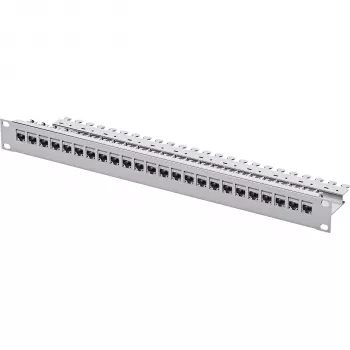 Patch panel Telegärtner 24 porturi Cat.6 UTP, 1U montabil în rack 19 inch, gri deschis RAL 7035