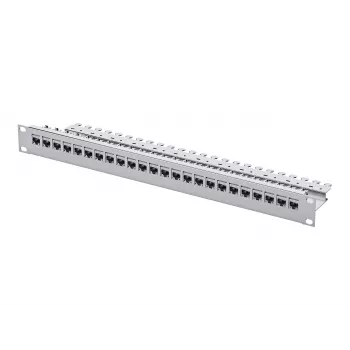 Patch panel Telegärtner 24 porturi Cat.6 UTP, 1U montabil în rack 19 inch, gri deschis RAL 7035
