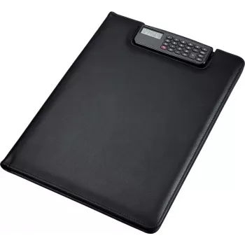Mapă de scris JÜSCHA Alassio BRESCIA, A4, imitație de piele, neagră, mecanism de prindere cu calculator integrat 31500