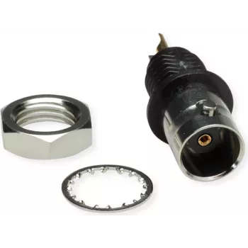 Telegärtner BNC Mufă de montaj izolată 50 Ohm flanșă izolatoare neagră contacte aurite 4 GHz 1 buc.