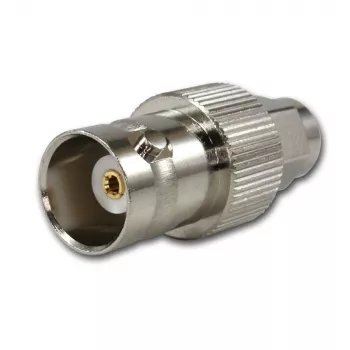 Adaptor coaxial RF Telegärtner BNC mamă la SMA tată, 50 Ohm, DC-4 GHz, alamă nichelată, J01008A0025