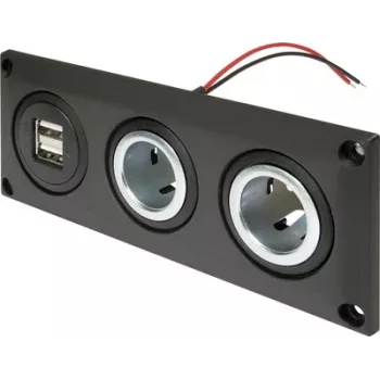 Priză de alimentare încorporată ProCar 67326500 12V/24V cu port de încărcare USB, DIN/ISO 4165, 16A/8A, 5V/2.1A, negru