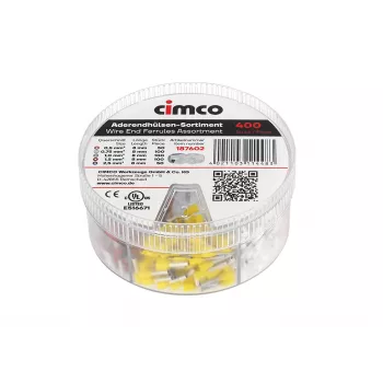 Cimco 187602 Partially Insulated Wire End Sleeve Assortment, 500 pcs, 0.5-2.5 mm², DIN 46228-4