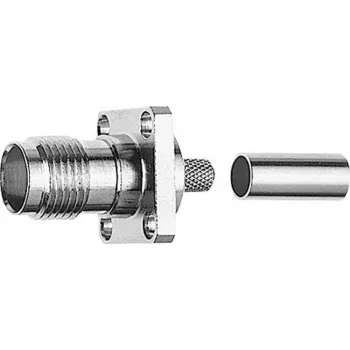 Mufă TNC Telegärtner cu montaj pe flanșă, 50 Ohm, crimp/crimp pentru RG-58 C/U, nichel/aur, 1 buc. J01011A0045