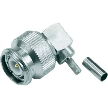 Conector TNC în unghi, crimp, Telegärtner, 50 Ohm pentru RG-316/U, lipire/crimp, alamă nichelată J01010B0012
