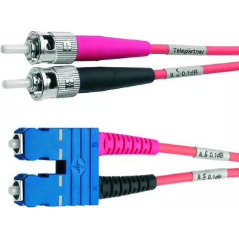 Cablu patch fibră optică Telegärtner OM4 ST la SC, 50/125µm multimode, 2m, aqua L00891A0079
