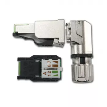 Telegärtner MFP8-4x90, mufă RJ45 Cat.6A conectorizabilă pe teren, T568A, ecranată, unghi multiplu, J00026A4004