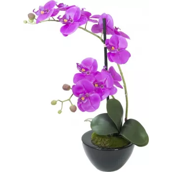 Aranjament artificial de orhidee 4 EUROPALMS, Phalaenopsis alb în ghiveci ceramic, 60 cm 82530349