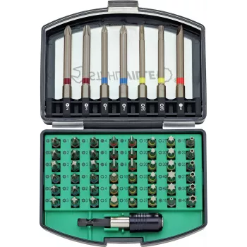 Set de biți Stahlwille 1206 96080156 cu 56 de piese și suport de biți, antrenare hexagonală 1/4 inch