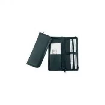 JÜSCHA Alassio Etui pentru pixuri pentru 3 instrumente de scris, piele, negru, cu compartiment pentru card de credit (2603)