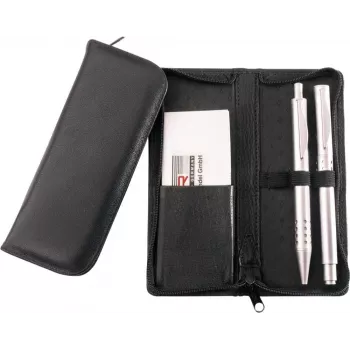 JÜSCHA Alassio Etui pentru pixuri pentru 3 instrumente de scris, piele, negru, cu compartiment pentru card de credit (2603)