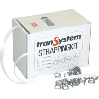 Set de chingi din poliester pentru carton Banholzer & Wenz, 16 mm x 200 m, 80 de cleme din oțel (30511+13040)