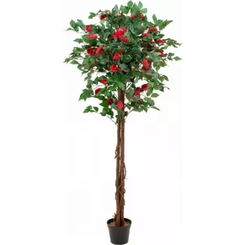 EUROPALMS Copac de camelii roșu cu ghiveci, plantă artificială, 180cm 82507226