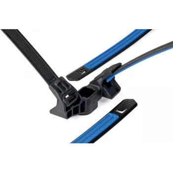 Legătură de fixare HellermannTyton în 2 piese pentru fascicul de 5,0-6,0 mm, montaj tip brad, PA66, negru, lungime 40 mm 156-04098