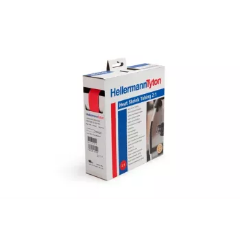 Set tub termocontractabil HellermannTyton HIS-PACK-9.5/4.7-RD, roșu, diametru extins 9,5 mm, diametru recuperat 4,7 mm, lungime 5 m, poliolefină, raport de contracție 2:1, cutie dozatoare 300-30952