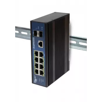 Switch industrial gestionat ALLNET ALL-SGI8010PDM Layer2+ 10 porturi Gigabit PoE, 7x PoE+ 2x SFP 1x PD, fără ventilator IP40