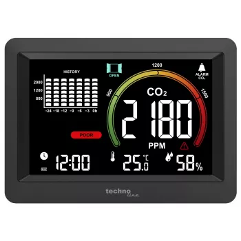 Monitor CO2 Technoline WL1028 cu alarmă pentru calitatea aerului, negru