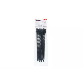 HellermannTyton SOFTFIX® Releasable Cable Tie 260 mm x 11 mm, Black, 8-Pack 115-11270