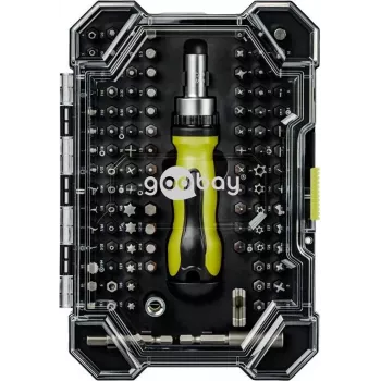 Set de 100 de biți pentru șurubelniță Goobay cu biți din oțel S2 cu hexagon 1/4 inch și suport magnetic de biți, 77844