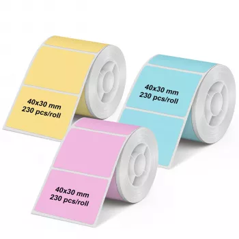 Etichete termice directe universale Olympia 6323, 40 x 30 mm, hârtie, multicolor (roz, albastru, galben), 3 role