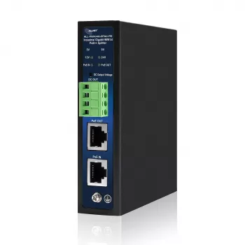Splitter/extractor PoE industrial ALLNET IEEE 802.3bt Type 4, 90W, ieșire selectabilă 5V/9V/12V/24V, Gigabit Ethernet, montaj pe șină DIN/perete (ALL-PSI104G-BT90-PD)