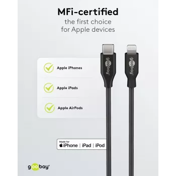 Set încărcător auto rapid dual-USB Goobay Lightning 27 W - încărcător auto USB-C și USB-A cu cablu USB-C la Lightning 72166