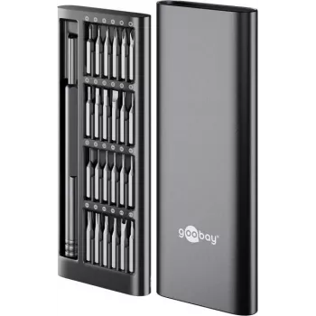 Set de șurubelnițe de precizie Goobay 77836, 24 piese, cu suport magnetic pentru biți