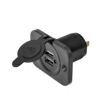 Priză dublă USB cu montaj îngropat IWH, 12/24V, 2,1A, 2x USB-A, negru 019006