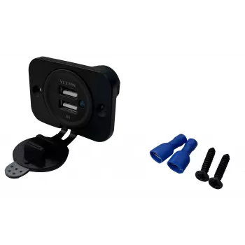 Priză dublă USB cu montaj îngropat IWH, 12/24V, 2,1A, 2x USB-A, negru 019006
