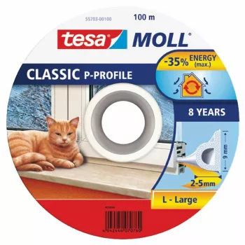 Garnitură de etanșare TESA, albă, profil P, autoadezivă, cauciuc spongios EPDM, 100m