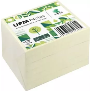 Blocuri de note adezive UPM Notes 5654-01PG-6, 75 x 75 mm, galbene, 100 file pe bloc, 6 blocuri