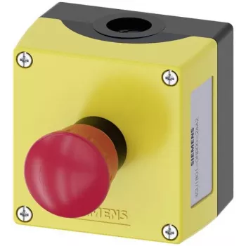 Carcasă completă Siemens SIRIUS ACT 3SU18010NB002AA2 pentru montaj pe podea, 1 buton de oprire de urgență, deblocare prin rotire, roșu, galben