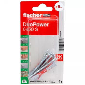 Fischer DuoPower 6 x 50 S K NV Diblu universal cu șurub, 1 set (537660)