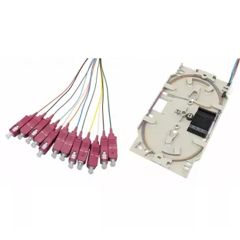 Casetă de splice din fibră optică Tecline cu 12x pigtail OM4, SC/UPC, 2,0 m, codate color, 12 bucăți 20500026