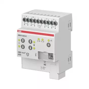 Actor KNX ABB JRA/S4.24.5.2 pentru jaluzele/rulouri, 4 canale, 24V AC/DC, operare manuală, șină DIN 2CDG110298R0011