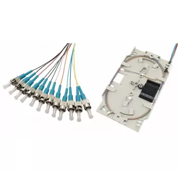 Casetă de splice fibră optică Tecline cu 12x pigtail OM3, ST/UPC, 2,0 m, 12 bucăți (20500035)