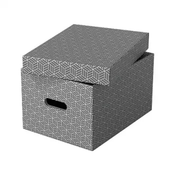 Esselte Home Storage Box M, 17.5 L, 26.5 x 36.5 x 20.5 cm, 3-Pack, White/Grey (628283)