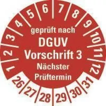 Etichetă de inspecție HEIN Industrieschilder DGUV V3 NP26-31, rotundă 20 mm, adeziv permanent, albă, 500/rolă 185658