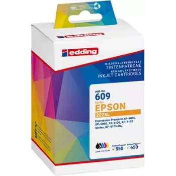 Set de 5 cartușe de cerneală compatibile Edding EDD-609 pentru Epson 202XL (negru, negru foto, cyan, magenta, galben) 18-609-01