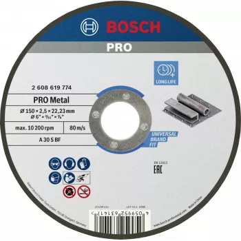 Disc de tăiere Bosch Standard for Metal, 150 mm x 1,6 mm x 22,23 mm, drept, oxid de aluminiu, 1 bucată, 2608619774