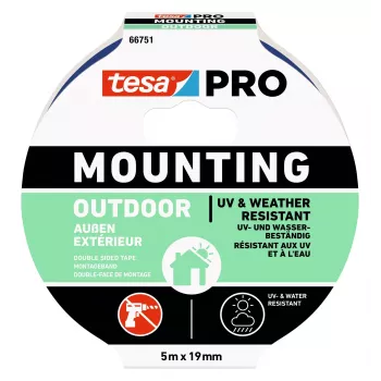 Bandă de montaj tesa Mounting PRO Outdoor 66751-00001-00, transparentă, 5 m x 19 mm, 1 rolă
