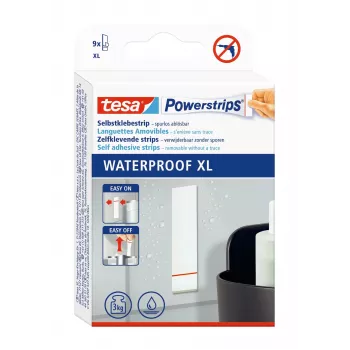 Tesa Powerstrips Waterproof XL Adhesive Strips for up to 9 kg, White, 9 Strips 40519-00000-00