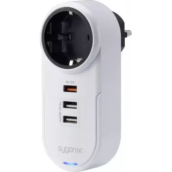 Adaptor de priză Schuko Sygonix SY-4512994 cu 2 porturi de încărcare USB, alb